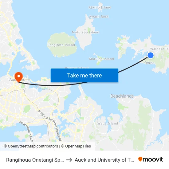 Rangihoua Onetangi Sports Park to Auckland University of Technology map
