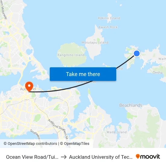 Ocean View Road/Tui Street to Auckland University of Technology map