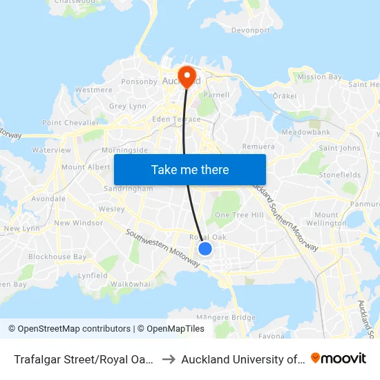 Trafalgar Street/Royal Oak Intermediate to Auckland University of Technology map