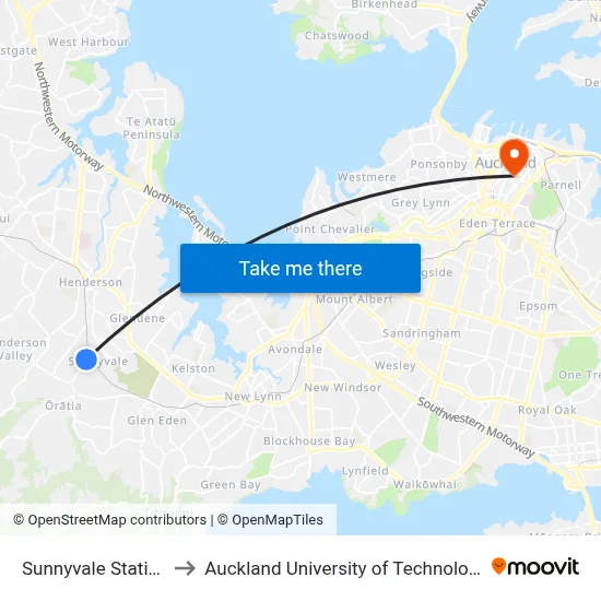 Sunnyvale Station to Auckland University of Technology map