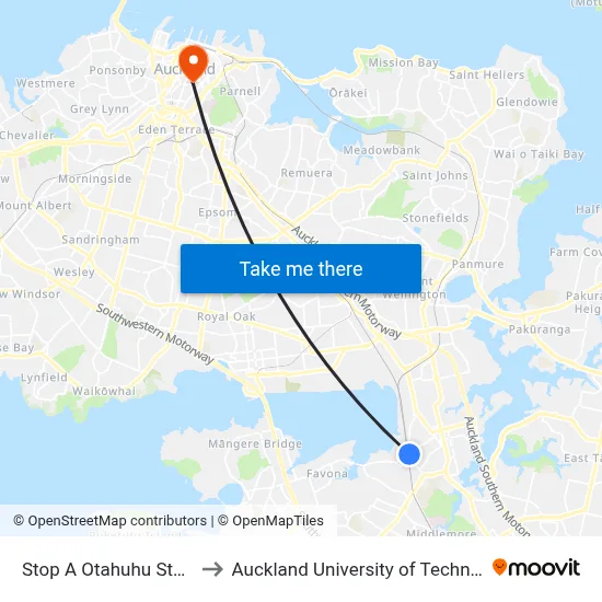 Stop A Otahuhu Station to Auckland University of Technology map