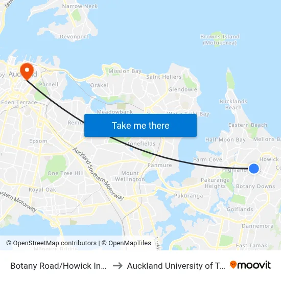 Botany Road/Howick Intermediate to Auckland University of Technology map