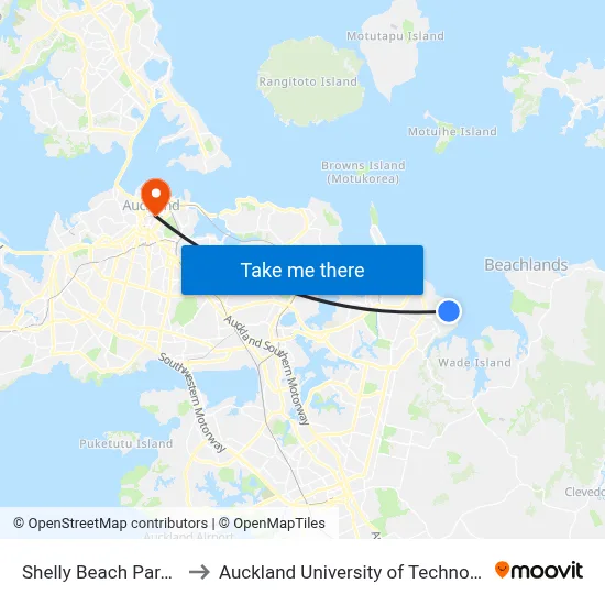 Shelly Beach Parade to Auckland University of Technology map