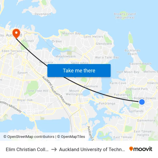 Elim Christian College to Auckland University of Technology map