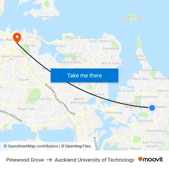 Pinewood Grove to Auckland University of Technology map