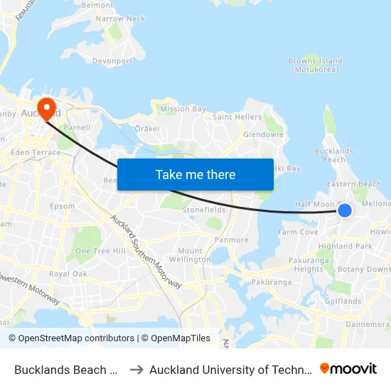 Bucklands Beach Road to Auckland University of Technology map