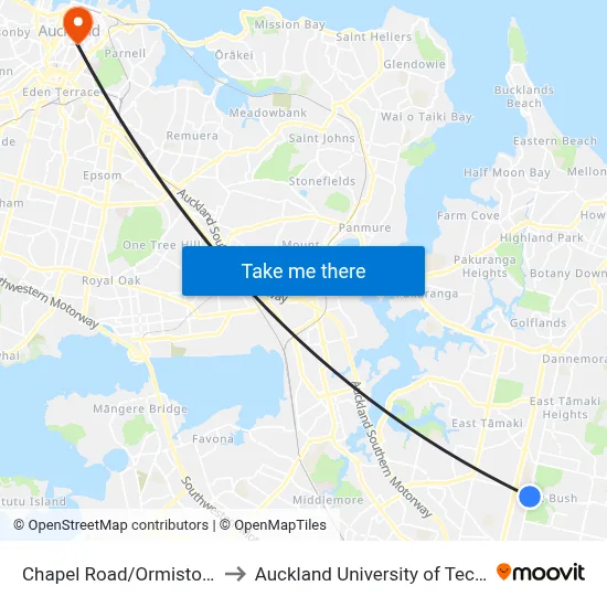 Chapel Road/Ormiston Road to Auckland University of Technology map