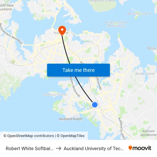 Robert White Softball Park to Auckland University of Technology map