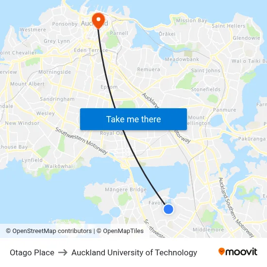Otago Place to Auckland University of Technology map