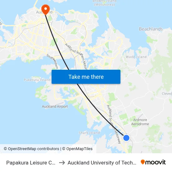 Papakura Leisure Centre to Auckland University of Technology map
