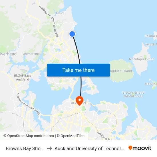 Browns Bay Shops to Auckland University of Technology map