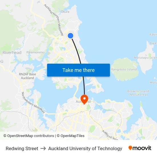 Redwing Street to Auckland University of Technology map