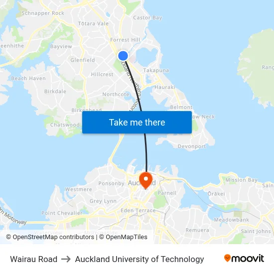 Wairau Road to Auckland University of Technology map