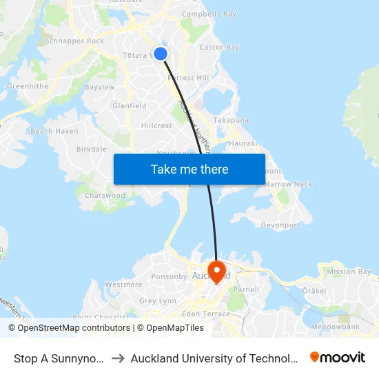 Stop A Sunnynook to Auckland University of Technology map