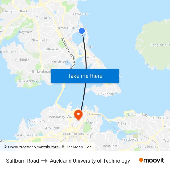 Saltburn Road to Auckland University of Technology map
