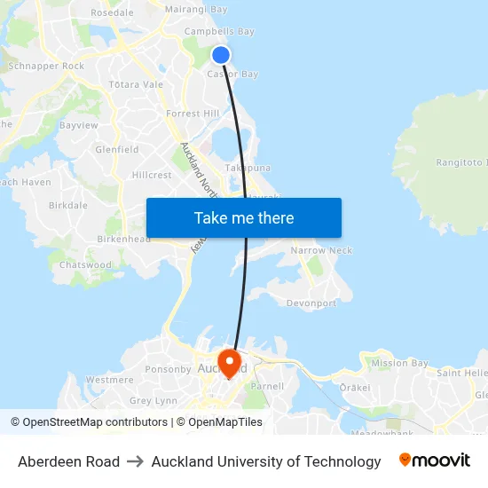 Aberdeen Road to Auckland University of Technology map