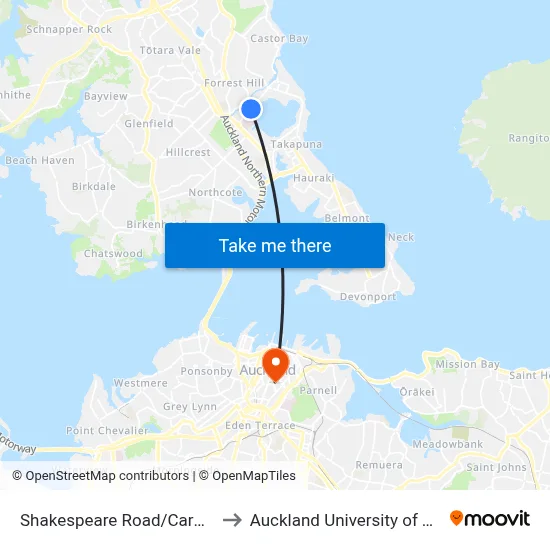 Shakespeare Road/Carmel College to Auckland University of Technology map