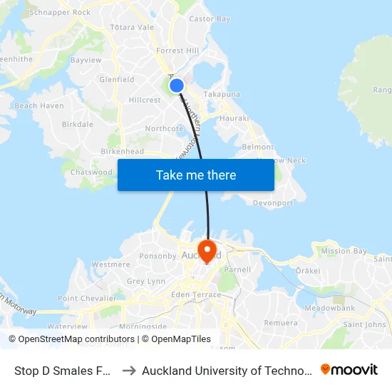 Stop D Smales Farm to Auckland University of Technology map