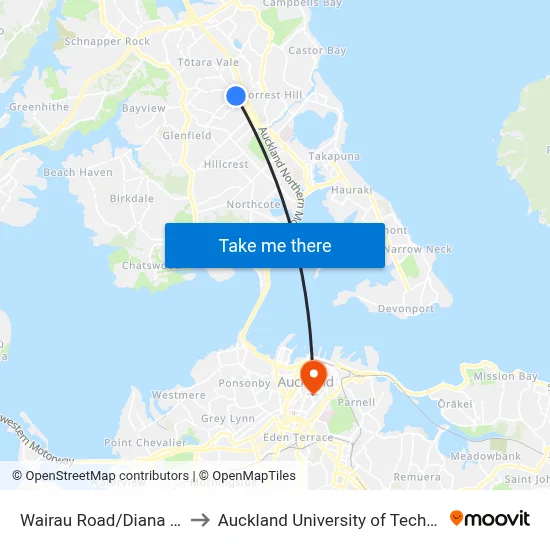 Wairau Road/Diana Drive to Auckland University of Technology map