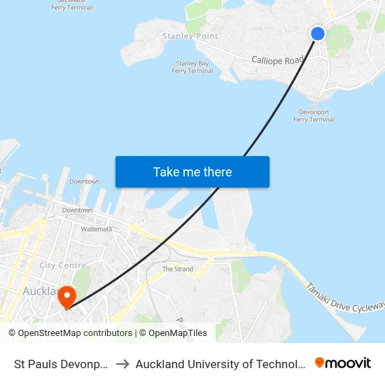St Pauls Devonport to Auckland University of Technology map