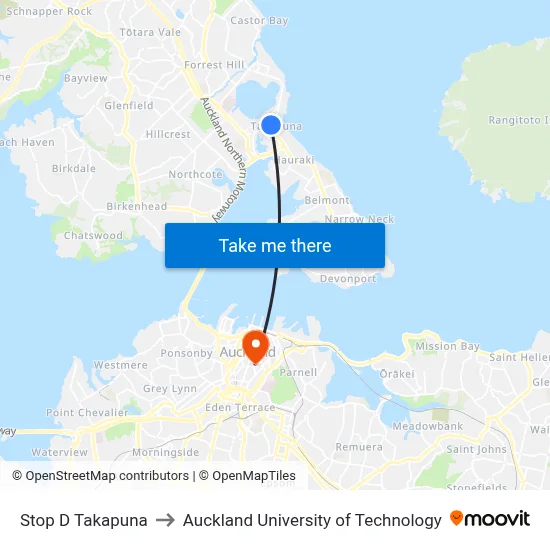 Stop D Takapuna to Auckland University of Technology map