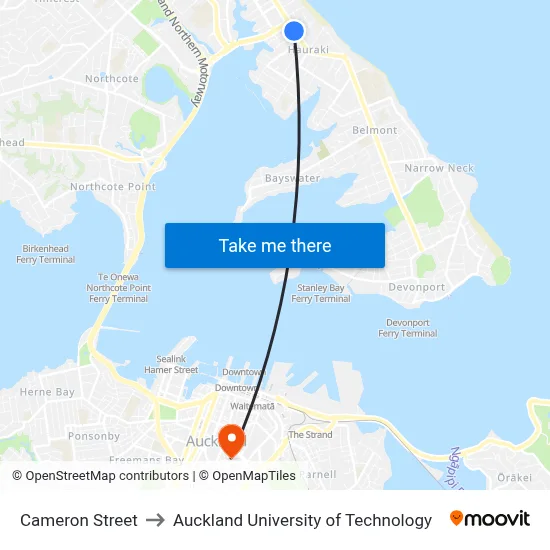 Cameron Street to Auckland University of Technology map