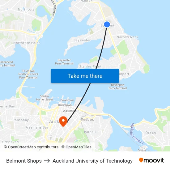 Belmont Shops to Auckland University of Technology map