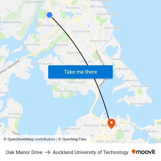 Oak Manor Drive to Auckland University of Technology map
