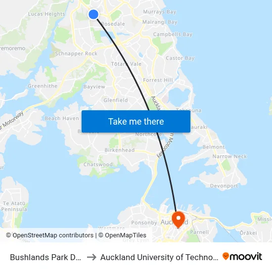 Bushlands Park Drive to Auckland University of Technology map
