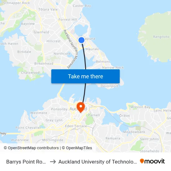Barrys Point Road to Auckland University of Technology map