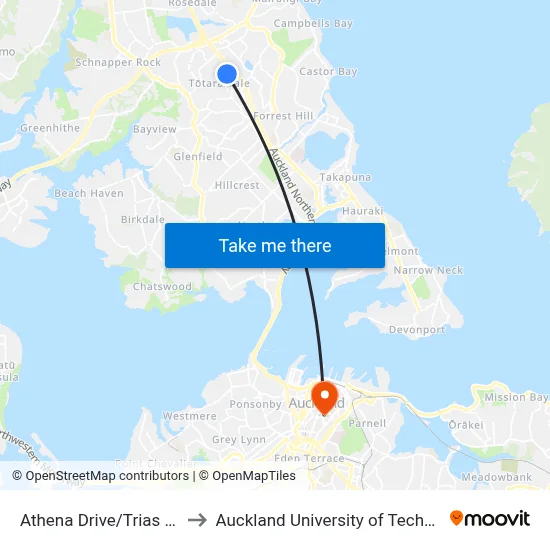 Athena Drive/Trias Road to Auckland University of Technology map