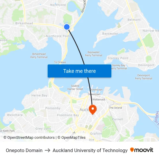 Onepoto Domain to Auckland University of Technology map