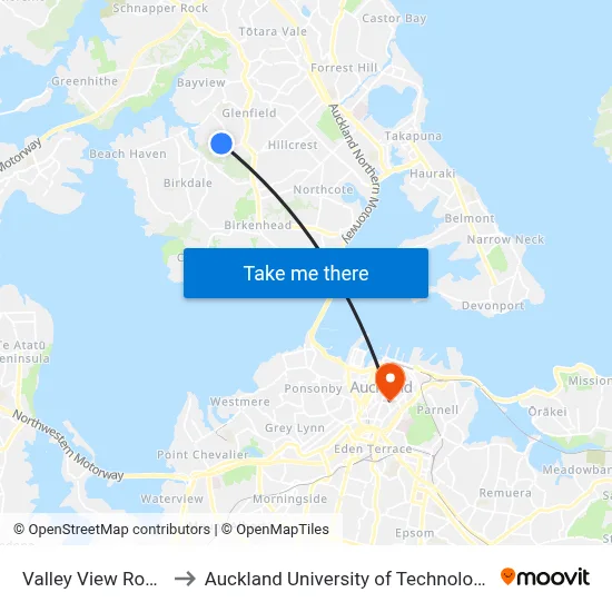 Valley View Road to Auckland University of Technology map