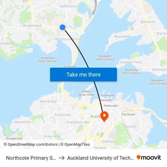 Northcote Primary School to Auckland University of Technology map