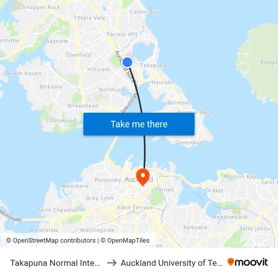 Takapuna Normal Intermediate to Auckland University of Technology map