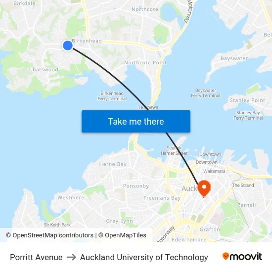 Porritt Avenue to Auckland University of Technology map