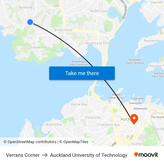Verrans Corner to Auckland University of Technology map