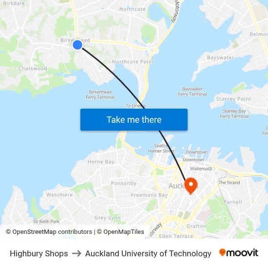 Highbury Shops to Auckland University of Technology map