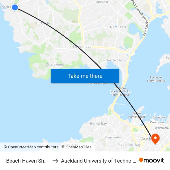 Beach Haven Shops to Auckland University of Technology map