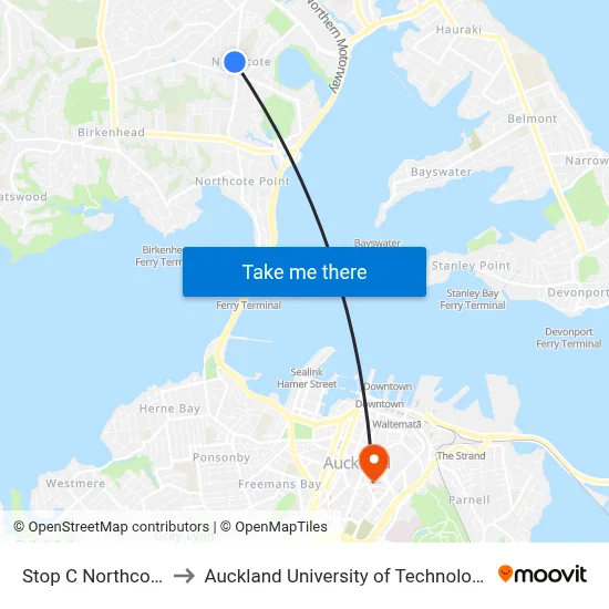 Stop C Northcote to Auckland University of Technology map