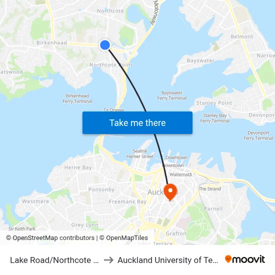 Lake Road/Northcote Primary to Auckland University of Technology map