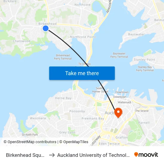 Birkenhead Square to Auckland University of Technology map