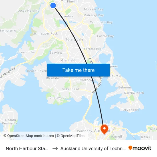 North Harbour Stadium to Auckland University of Technology map