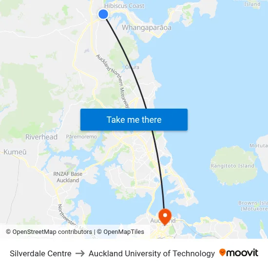 Silverdale Centre to Auckland University of Technology map