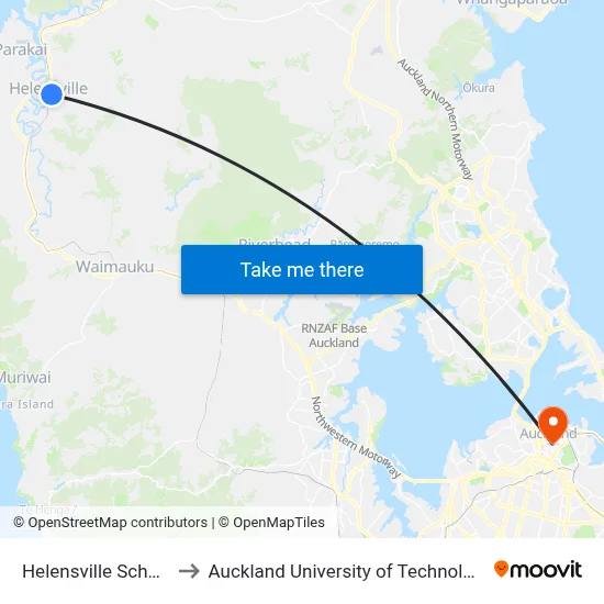 Helensville School to Auckland University of Technology map