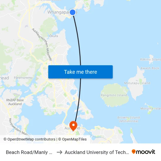 Beach Road/Manly Shops to Auckland University of Technology map