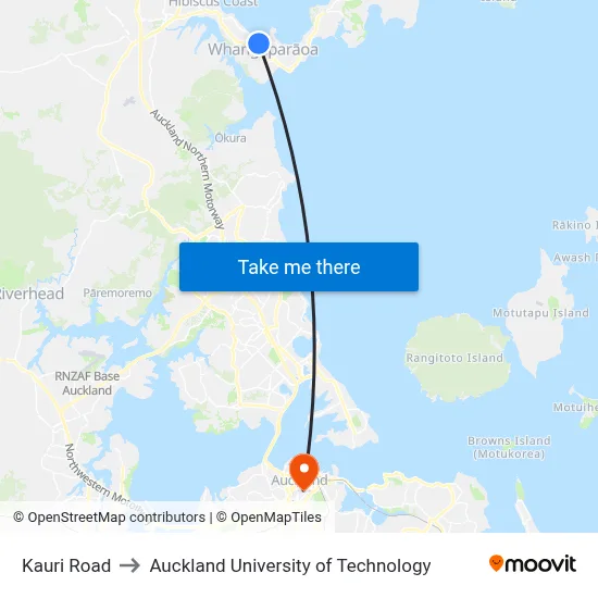 Kauri Road to Auckland University of Technology map