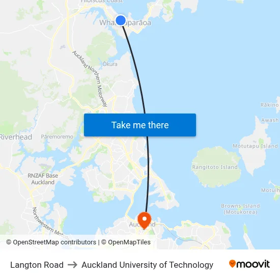 Langton Road to Auckland University of Technology map