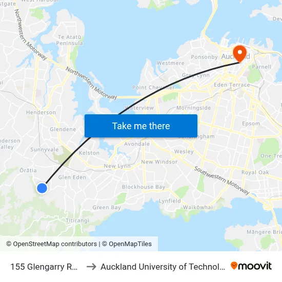 155 Glengarry Road to Auckland University of Technology map