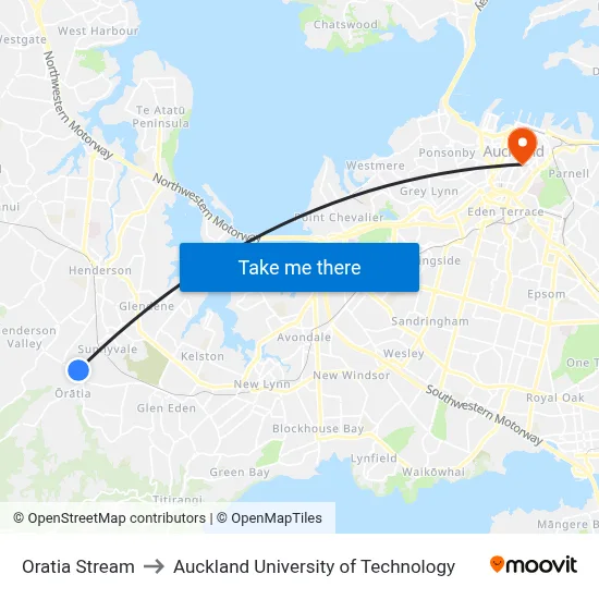 Oratia Stream to Auckland University of Technology map